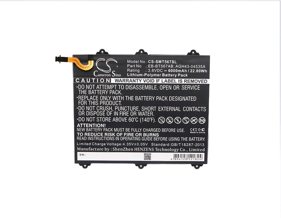 3.8V, 6000mAh, Li-Polymer Battery fits Samsung, Galaxy Tab E 9.6 Xlte, Sm-t560nu, 22.8Wh