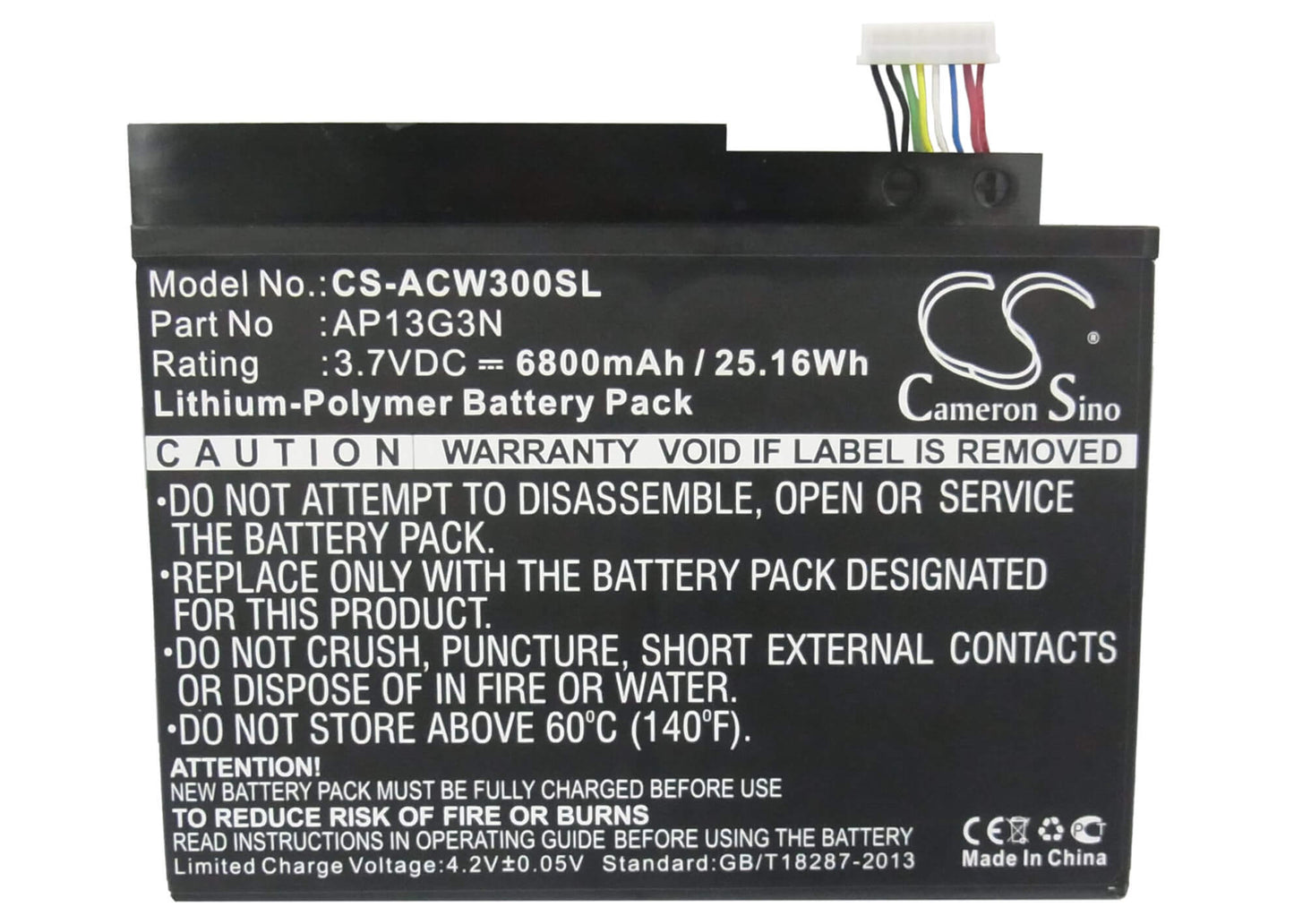 3.7V, 6800mAh, Li-Polymer Battery fits Acer, Iconia Tab W3, Iconia Tab W3-810, 25.16Wh