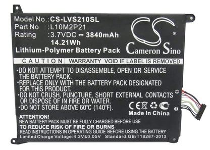 3.7V, 3840mAh, Li-Polymer Battery fits Lenovo, Ideapad S2007, Ideapad S2007a, 14.208Wh