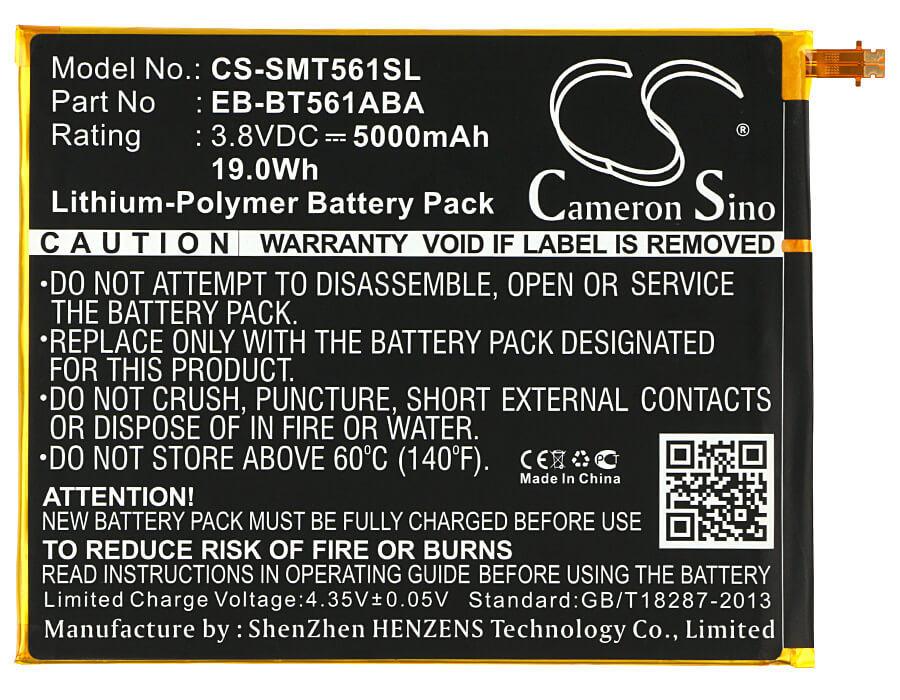 3.8V, 5000mAh, Li-Polymer Battery fits Samsung, Galaxy Tab E Nook Edition 9.6, Sm-t560, 19Wh