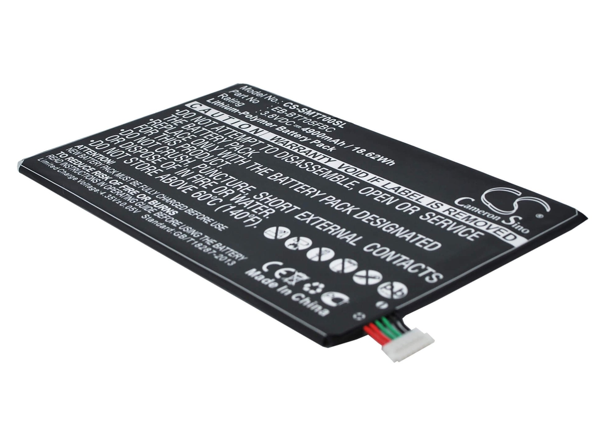 3.8V, 4900mAh, Li-Polymer Battery fits Samsung, Galaxy Tab S 8.4, Galaxy Tab S 8.4 Wifi, 18.62Wh