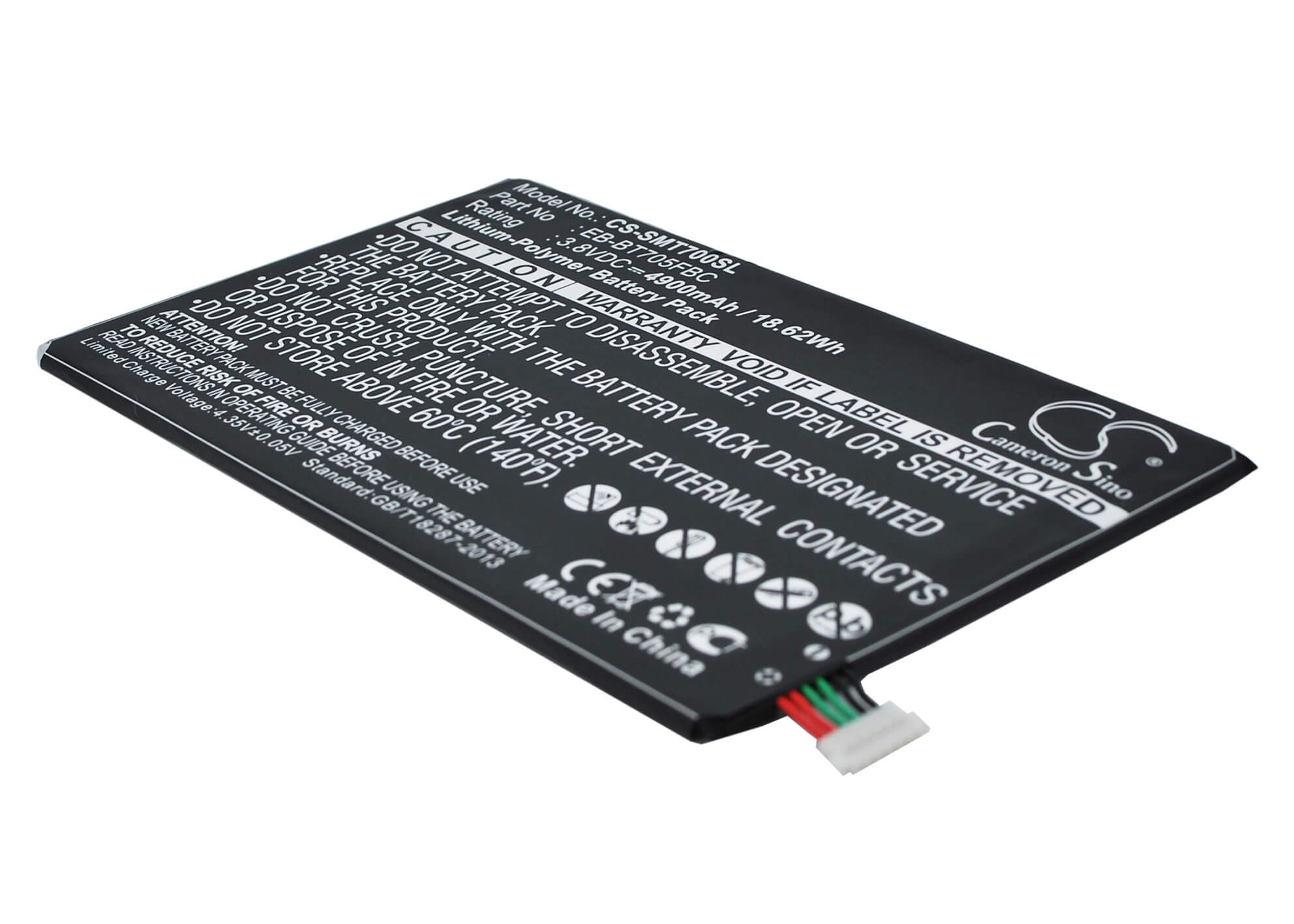 3.8V, 4900mAh, Li-Polymer Battery fits Samsung, Galaxy Tab S 8.4, Galaxy Tab S 8.4 Wifi, 18.62Wh