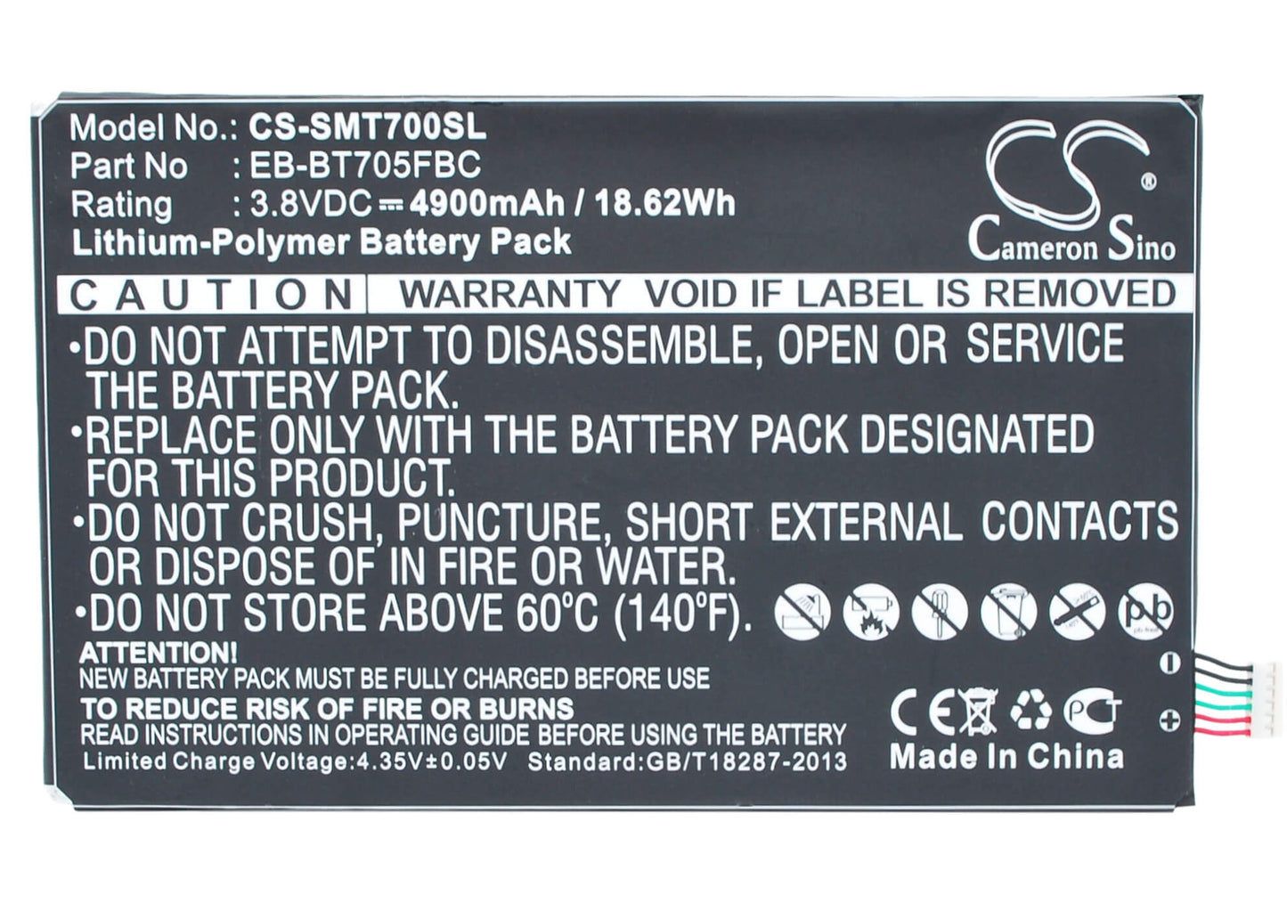 3.8V, 4900mAh, Li-Polymer Battery fits Samsung, Galaxy Tab S 8.4, Galaxy Tab S 8.4 Wifi, 18.62Wh
