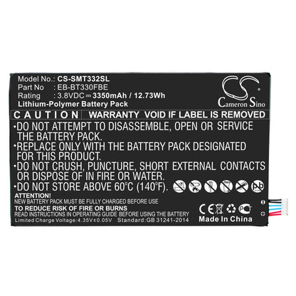 3.8V, 3350mAh, Li-Polymer Battery fits Samsung, Galaxy Tab4 8.0 3g, Sm-t330, 12.73Wh