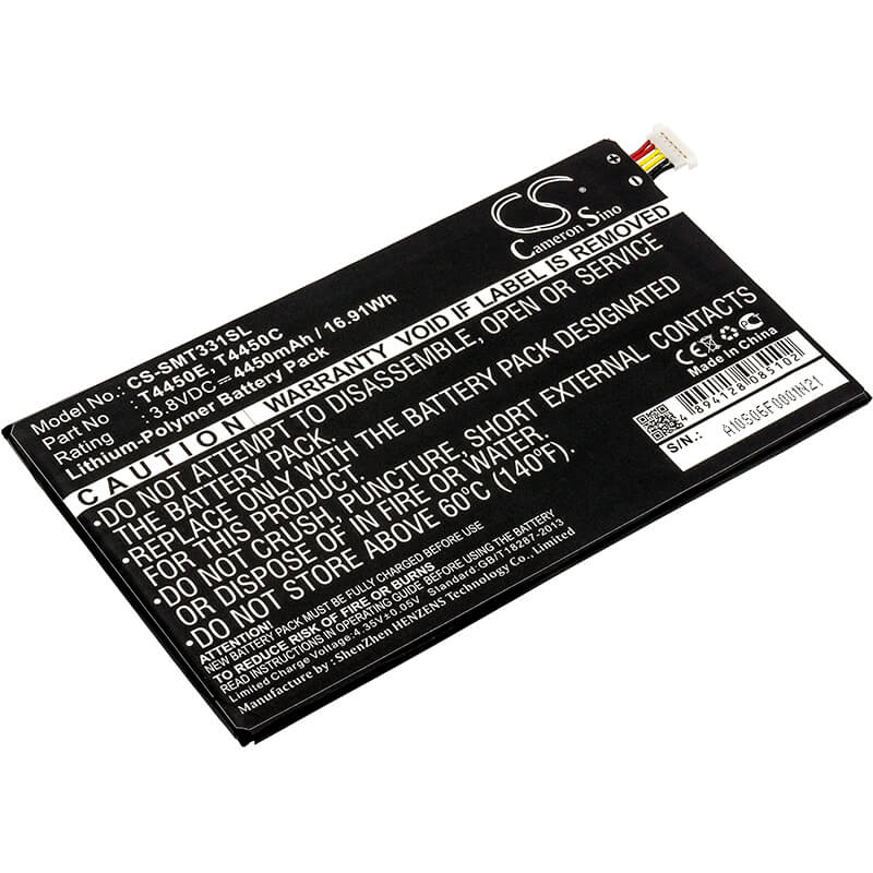 3.8V, 4450mAh, Li-Polymer Battery fits Samsung, Galaxy Tab 4, Galaxy Tab 4 8.0 Lte, 16.91Wh