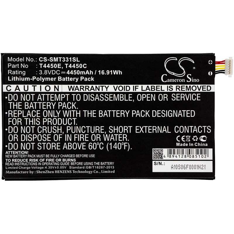 3.8V, 4450mAh, Li-Polymer Battery fits Samsung, Galaxy Tab 4, Galaxy Tab 4 8.0 Lte, 16.91Wh