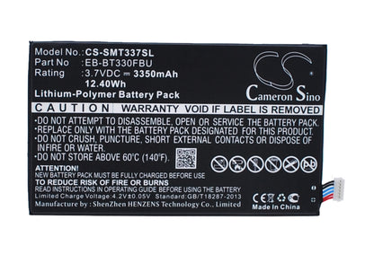 3.7V, 3350mAh, Li-Polymer Battery fits Samsung, Galaxy Tab 4 8.0, Galaxy Tab4 8.0", 12.395Wh