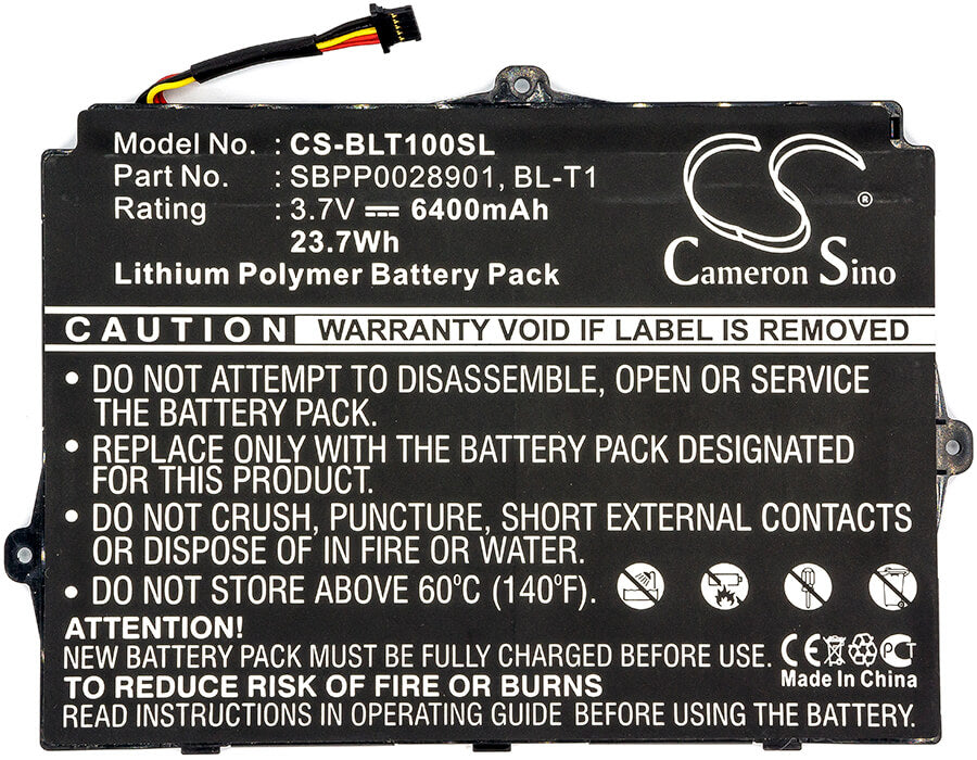 3.7V, 6400mAh, Li-Polymer Battery fits Lg, Optimus Pad L-06c, Optimus Pad V900, 23.68Wh