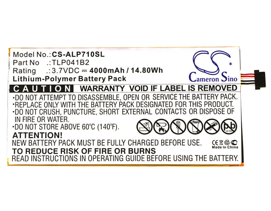 3.7V, 4000mAh, Li-Polymer Battery fits Alcatel, E710, Onetouch Evo 7 Hd, 14.8Wh