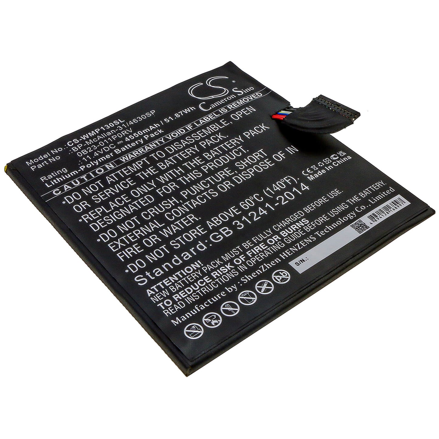 11.4V, 4550mAh, Li-Polymer Battery fits Wacom, Mobilestudio Pro 12, Mobilestudio Pro 13, 51.87Wh