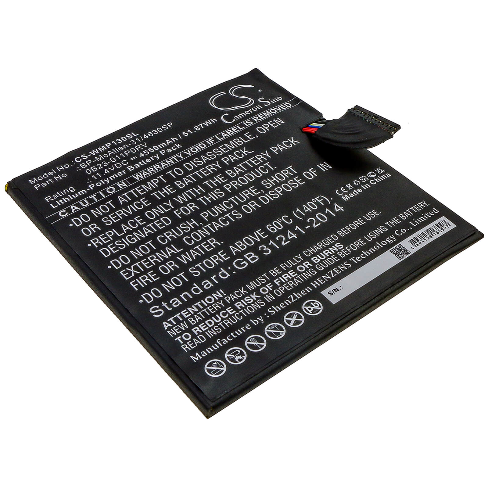 11.4V, 4550mAh, Li-Polymer Battery fits Wacom, Mobilestudio Pro 12, Mobilestudio Pro 13, 51.87Wh