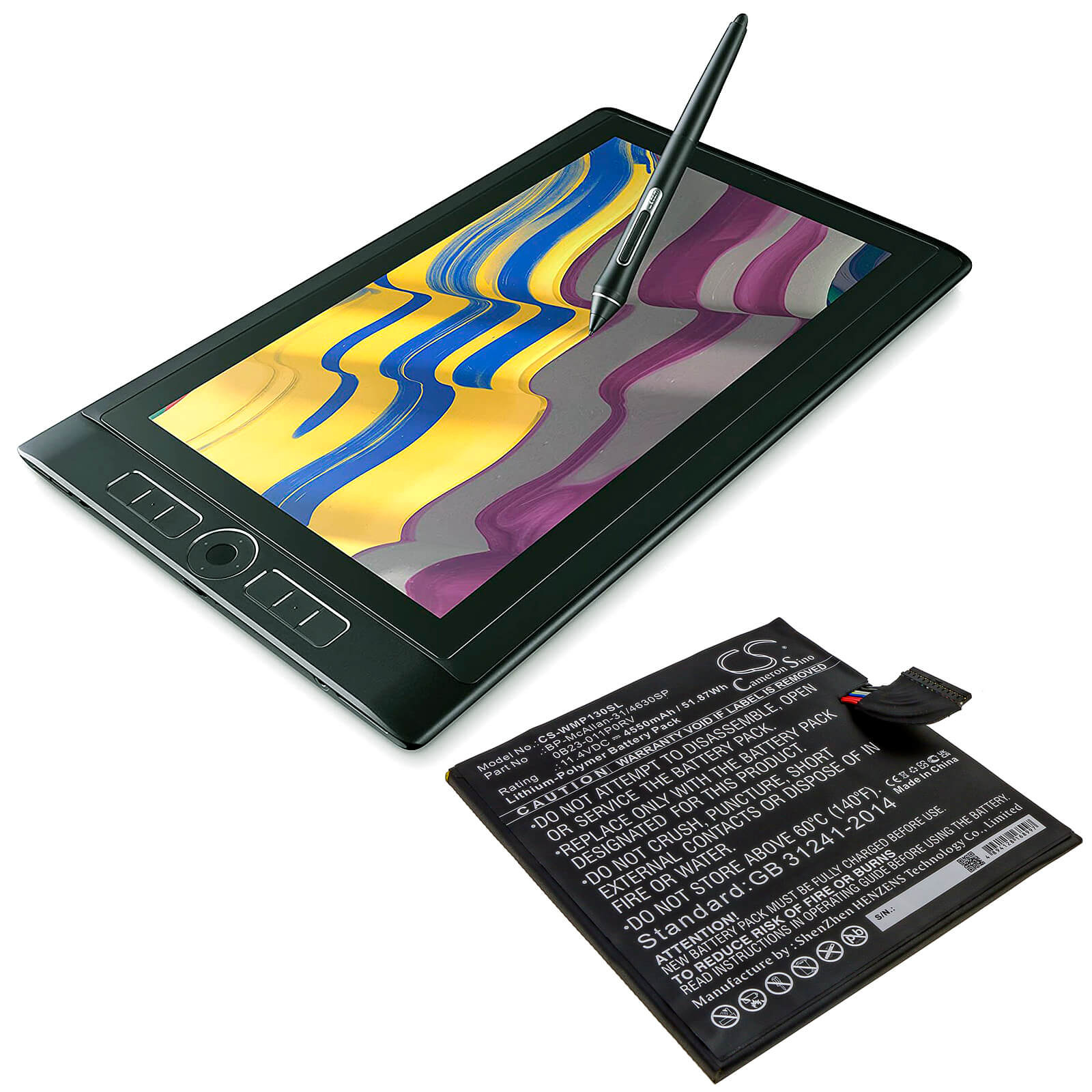 11.4V, 4550mAh, Li-Polymer Battery fits Wacom, Mobilestudio Pro 12, Mobilestudio Pro 13, 51.87Wh