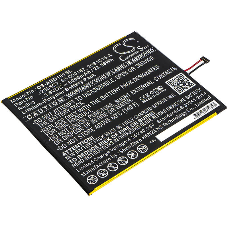 3.8V, 6200mAh, Li-Polymer Battery fits Amazon, Kindle Fire Hd 10.1, Kindle Fire Hd 10.1 7th, 23.56Wh