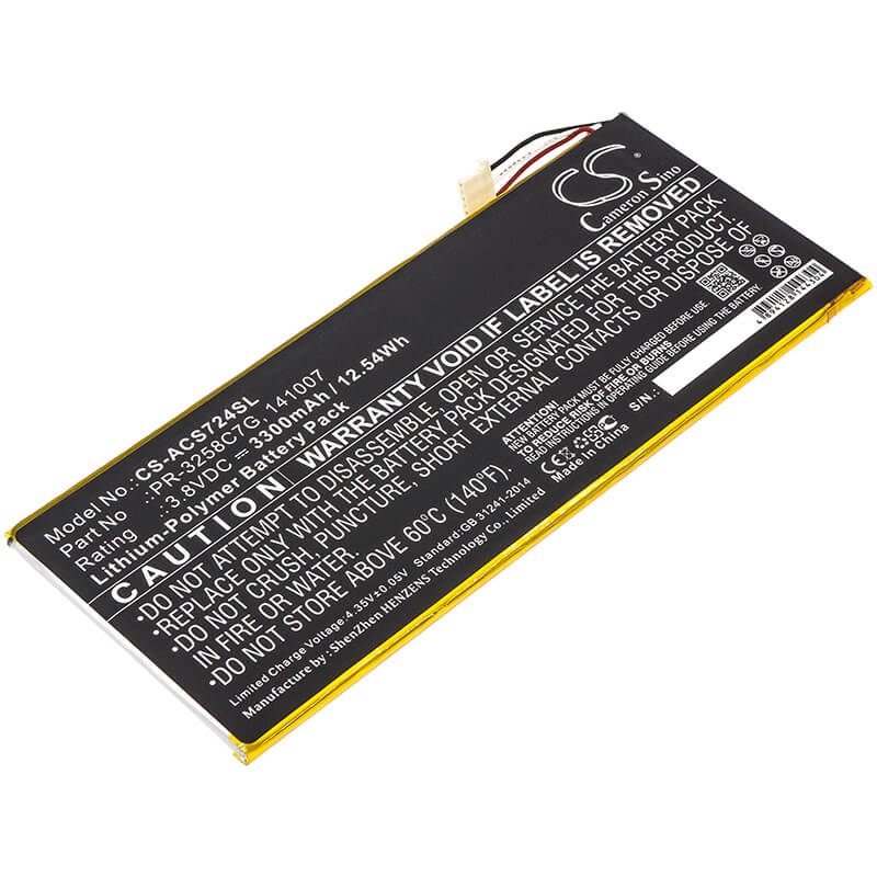 3.8V, 3300mAh, Li-Polymer Battery fits Acer, A1-734, Iconia Talk S, 12.54Wh