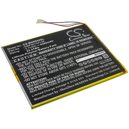 3.8V, 6300mAh, Li-Polymer Battery fits Barnes & Noble, Bntv650, Nook 10.1, 23.94Wh