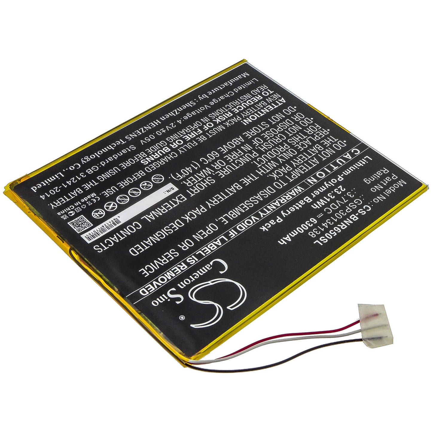 3.8V, 6300mAh, Li-Polymer Battery fits Barnes & Noble, Bntv650, Nook 10.1, 23.94Wh