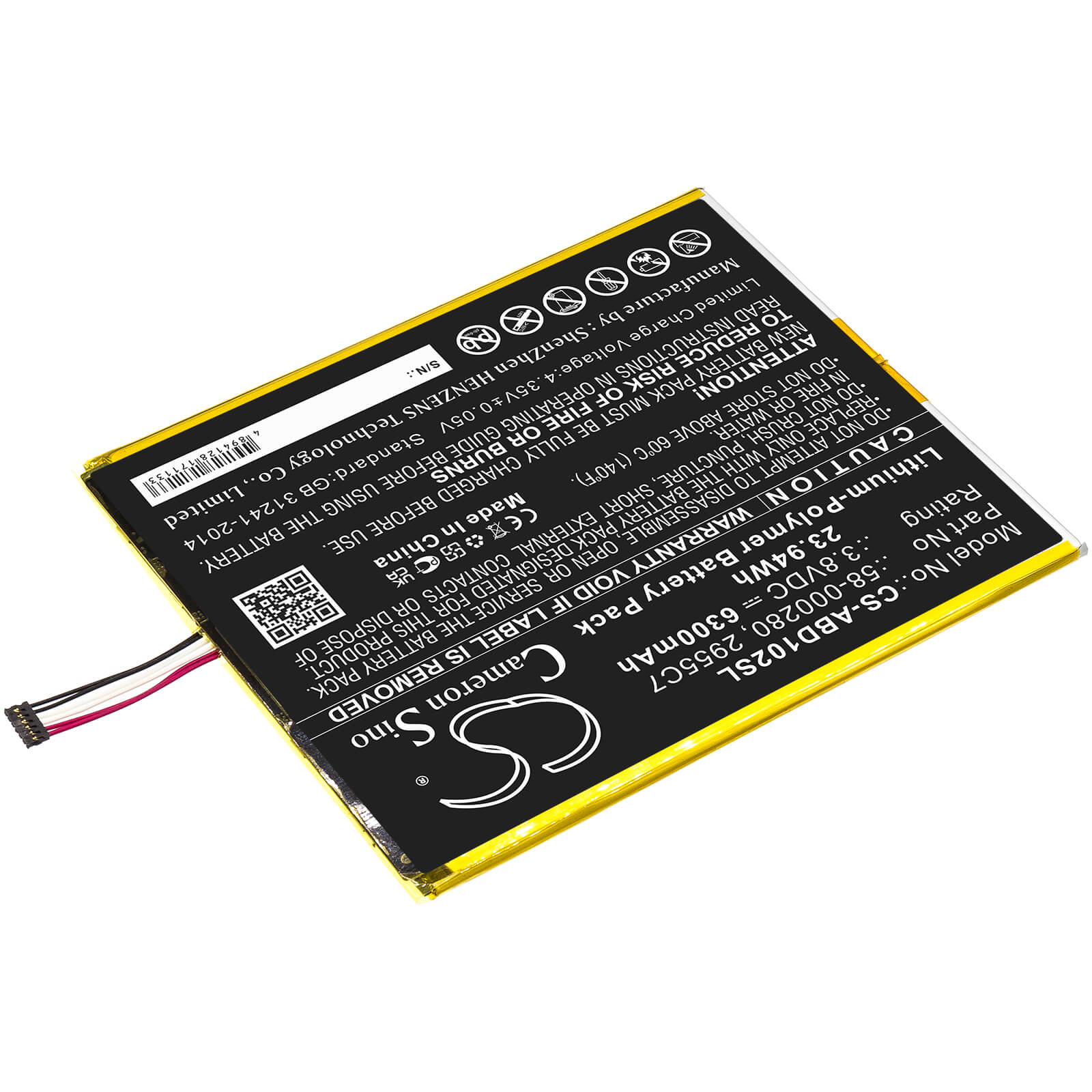 3.8V, 6300mAh, Li-Polymer Battery fits Amazon, Kindle Fire Hd 10.1 9th, M2v3r5, 23.94Wh