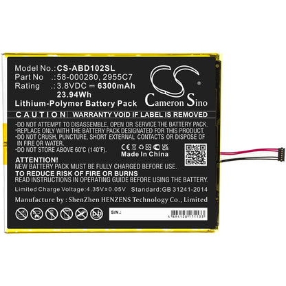 3.8V, 6300mAh, Li-Polymer Battery fits Amazon, Kindle Fire Hd 10.1 9th, M2v3r5, 23.94Wh