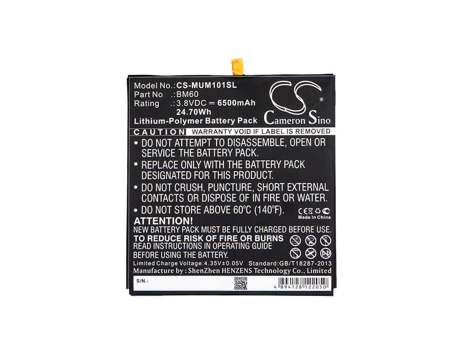 3.8V, 6500mAh, Li-Polymer Battery fits Xiaomi, A0101, A0101 16gb, 24.7Wh
