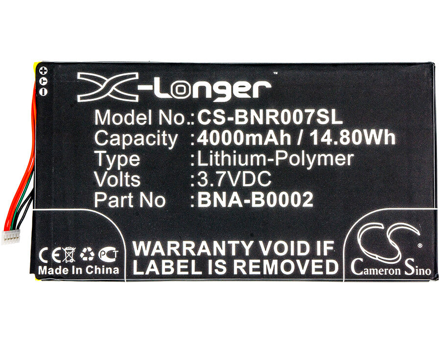 3.7V, 4000mAh, Li-Polymer Battery fits Barnes & Noble, Bnrv400, Bntv400, 14.8Wh