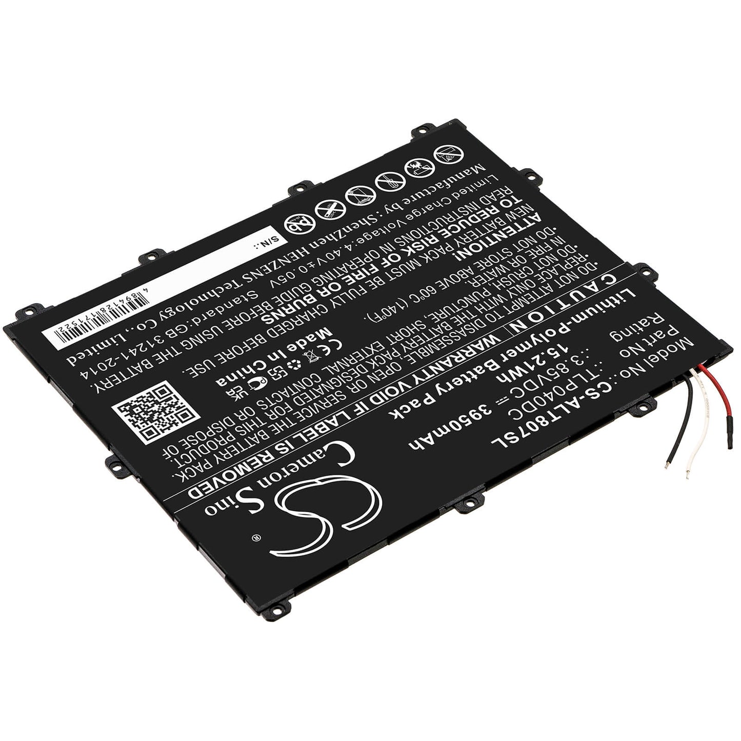 3.85V, 3950mAh, Li-Polymer Battery fits Alcatel, One Touch Pixi 3 8, Ot-8070, 15.2075Wh