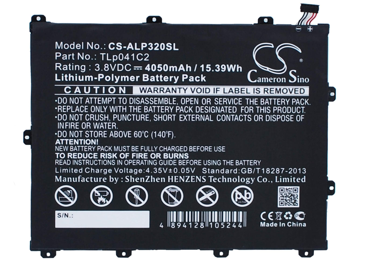3.8V, 4050mAh, Li-Polymer Battery fits Alcatel, One Touch Hero 8, One Touch Pop 8, 15.39Wh