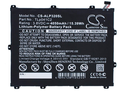 3.8V, 4050mAh, Li-Polymer Battery fits Alcatel, One Touch Hero 8, One Touch Pop 8, 15.39Wh