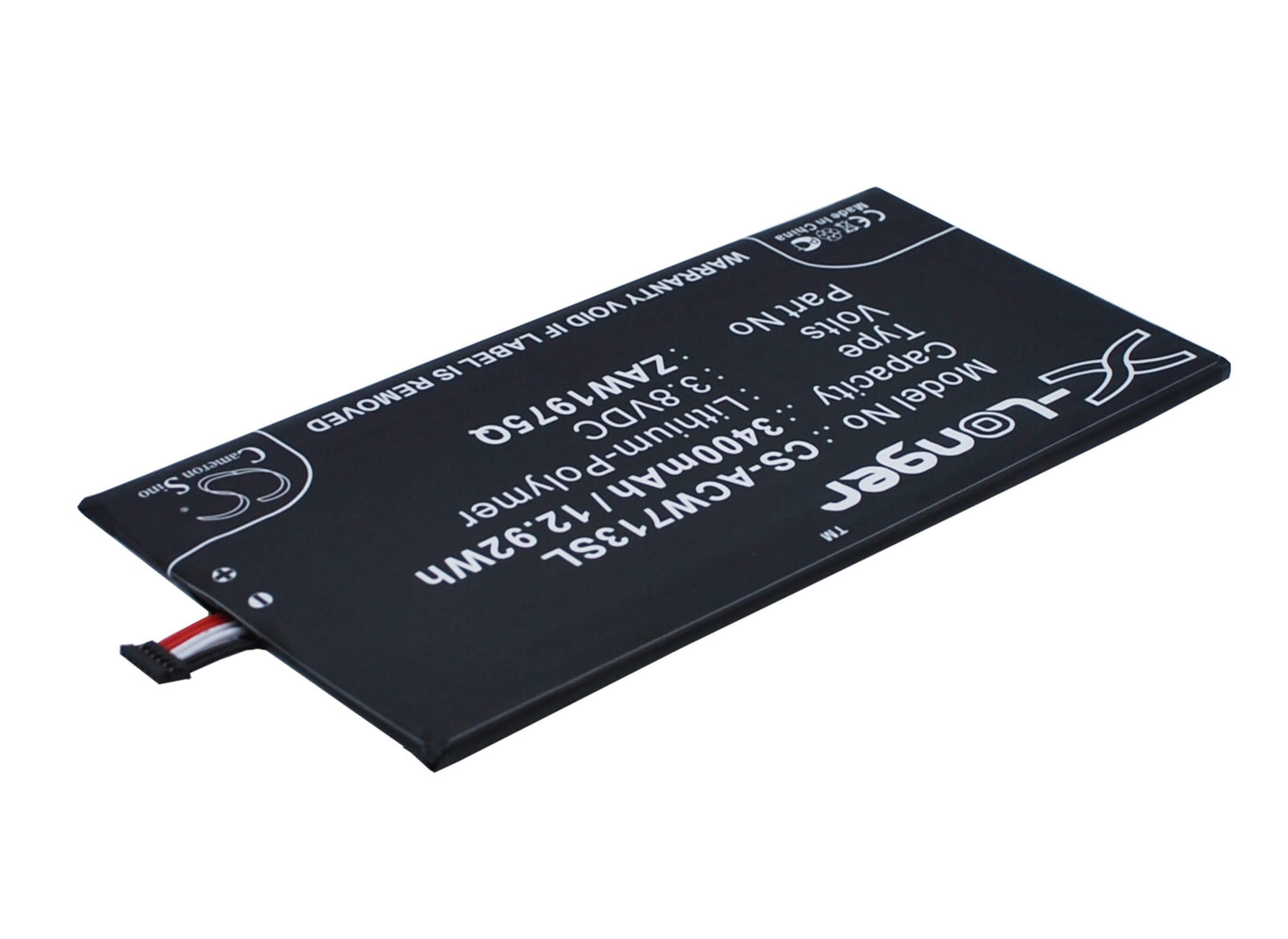3.8V, 3400mAh, Li-Polymer Battery fits Acer, A1-713, A1-713hd, 12.92Wh