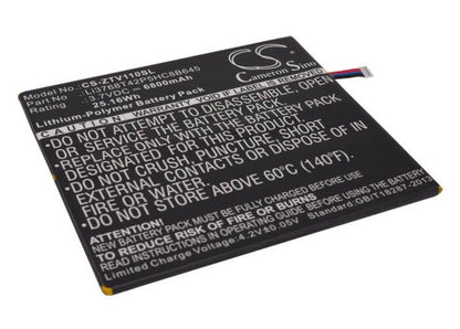 3.7V, 6800mAh, Li-Polymer Battery fits Zte, V11, V11a, 25.16Wh
