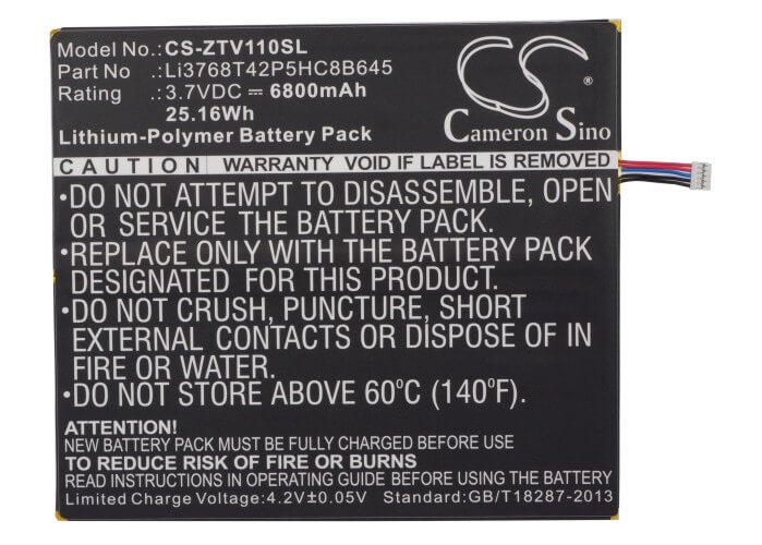 3.7V, 6800mAh, Li-Polymer Battery fits Zte, V11, V11a, 25.16Wh