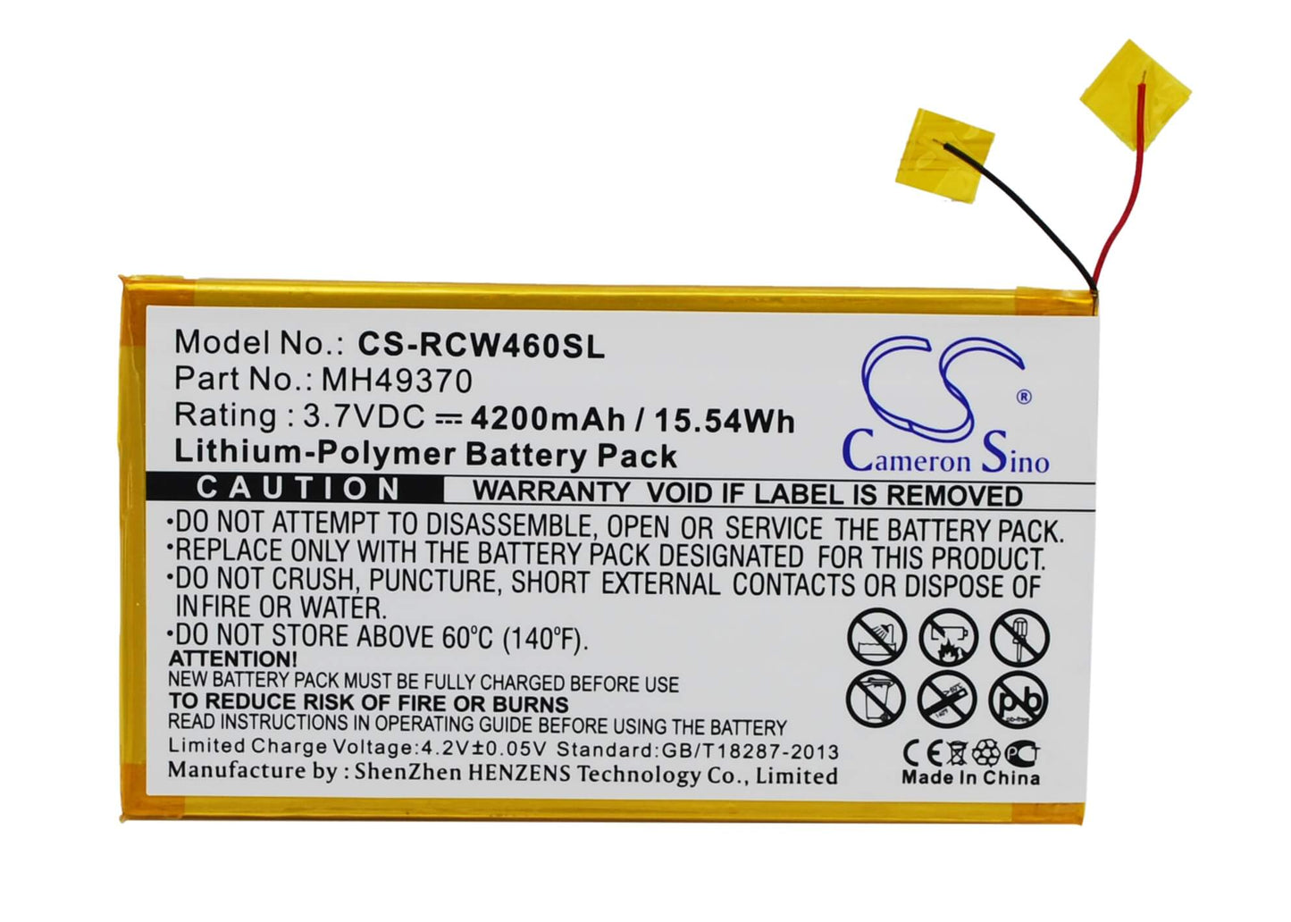 3.7V, 4200mAh, Li-Polymer Battery fits Rca, 10", Rct6203w46, 15.54Wh