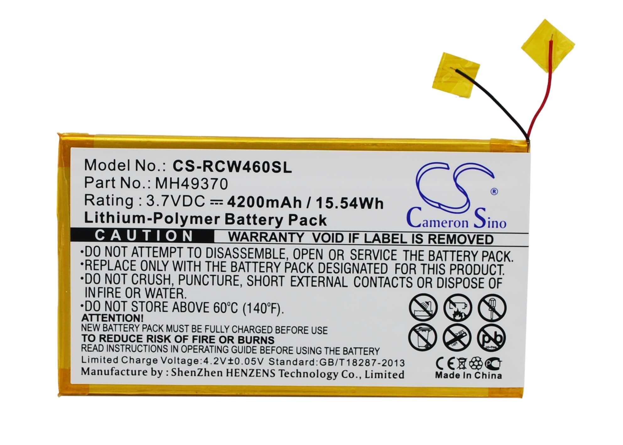 3.7V, 4200mAh, Li-Polymer Battery fits Rca, 10", Rct6203w46, 15.54Wh