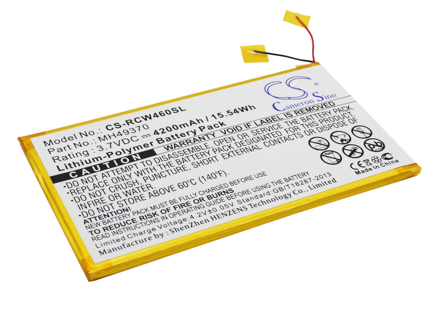 3.7V, 4200mAh, Li-Polymer Battery fits Rca, 10", Rct6203w46, 15.54Wh