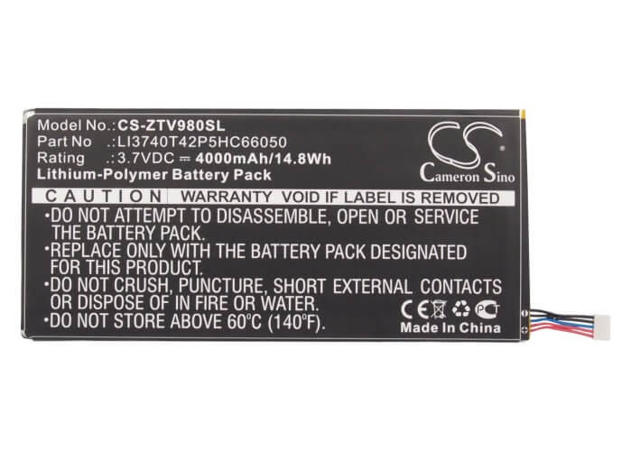 3.7V, 4000mAh, Li-Polymer Battery fits Zte, P98t, T98, 14.8Wh