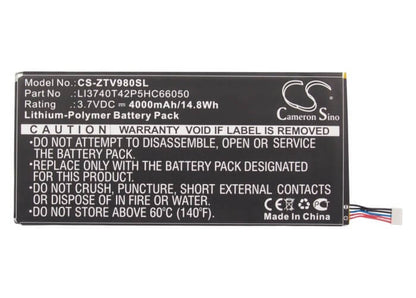3.7V, 4000mAh, Li-Polymer Battery fits Zte, P98t, T98, 14.8Wh