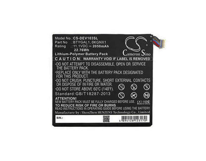 11.1V, 2050mAh, Li-Polymer Battery fits Dell, Streak 10 Pro, T03g, 22.755Wh
