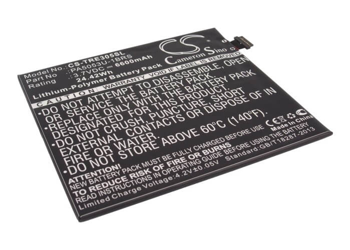 3.7V, 6600mAh, Li-Polymer Battery fits Toshiba, At205, At205-t16, 24.42Wh