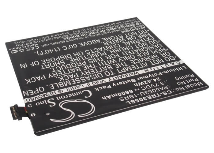 3.7V, 6600mAh, Li-Polymer Battery fits Toshiba, At205, At205-t16, 24.42Wh