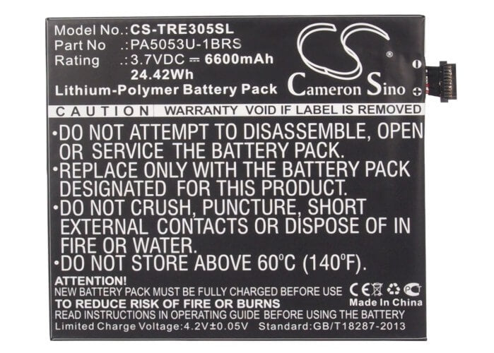 3.7V, 6600mAh, Li-Polymer Battery fits Toshiba, At205, At205-t16, 24.42Wh