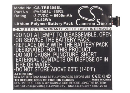 3.7V, 6600mAh, Li-Polymer Battery fits Toshiba, At205, At205-t16, 24.42Wh