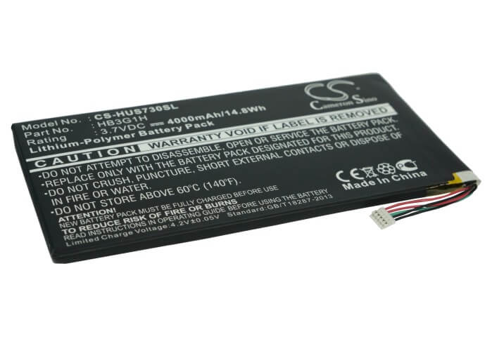 3.7V, 4000mAh, Li-Polymer Battery fits Huawei, Baggio2-u02a, Mediapad, 14.8Wh