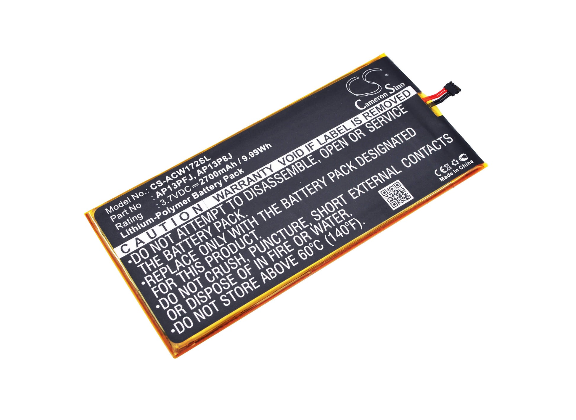 3.7V, 2700mAh, Li-Polymer Battery fits Acer, Iconia B1-720, Iconia B1-720-81111g00nkr, 9.99Wh