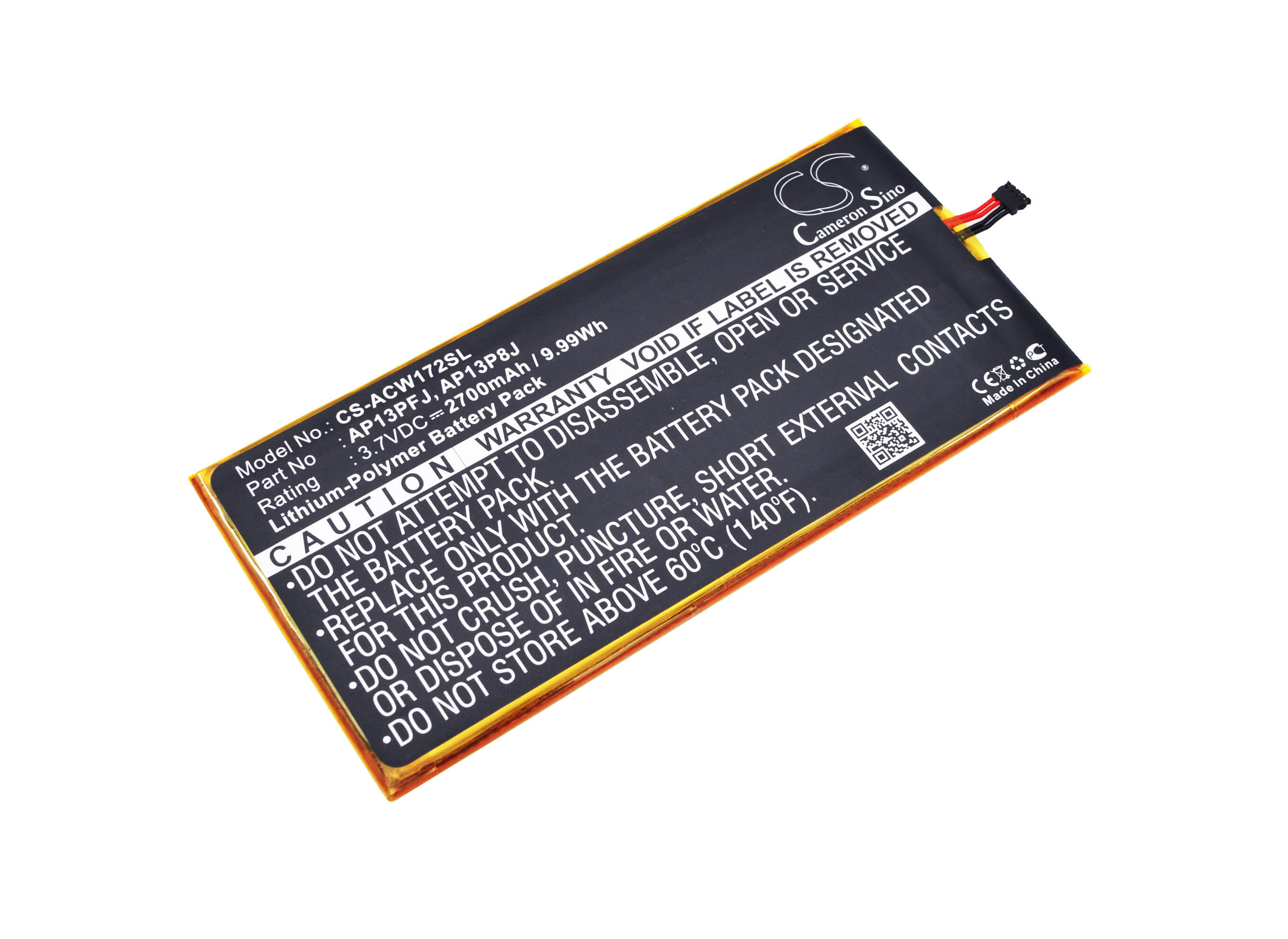 3.7V, 2700mAh, Li-Polymer Battery fits Acer, Iconia B1-720, Iconia B1-720-81111g00nkr, 9.99Wh