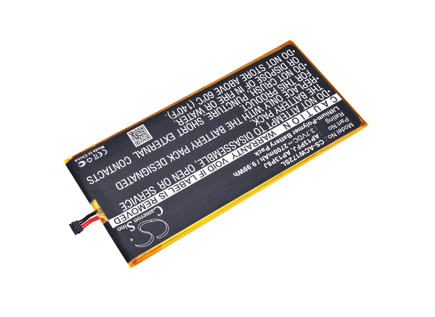 3.7V, 2700mAh, Li-Polymer Battery fits Acer, Iconia B1-720, Iconia B1-720-81111g00nkr, 9.99Wh