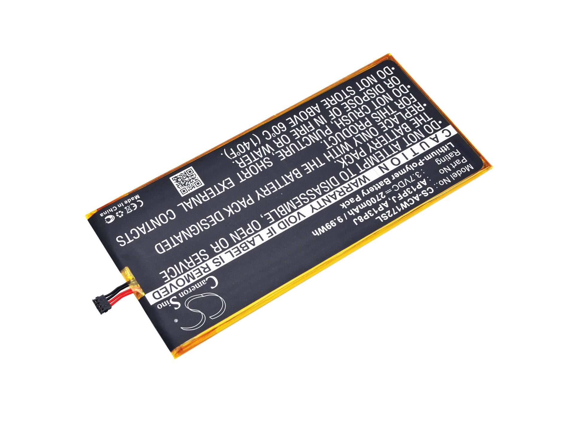 3.7V, 2700mAh, Li-Polymer Battery fits Acer, Iconia B1-720, Iconia B1-720-81111g00nkr, 9.99Wh