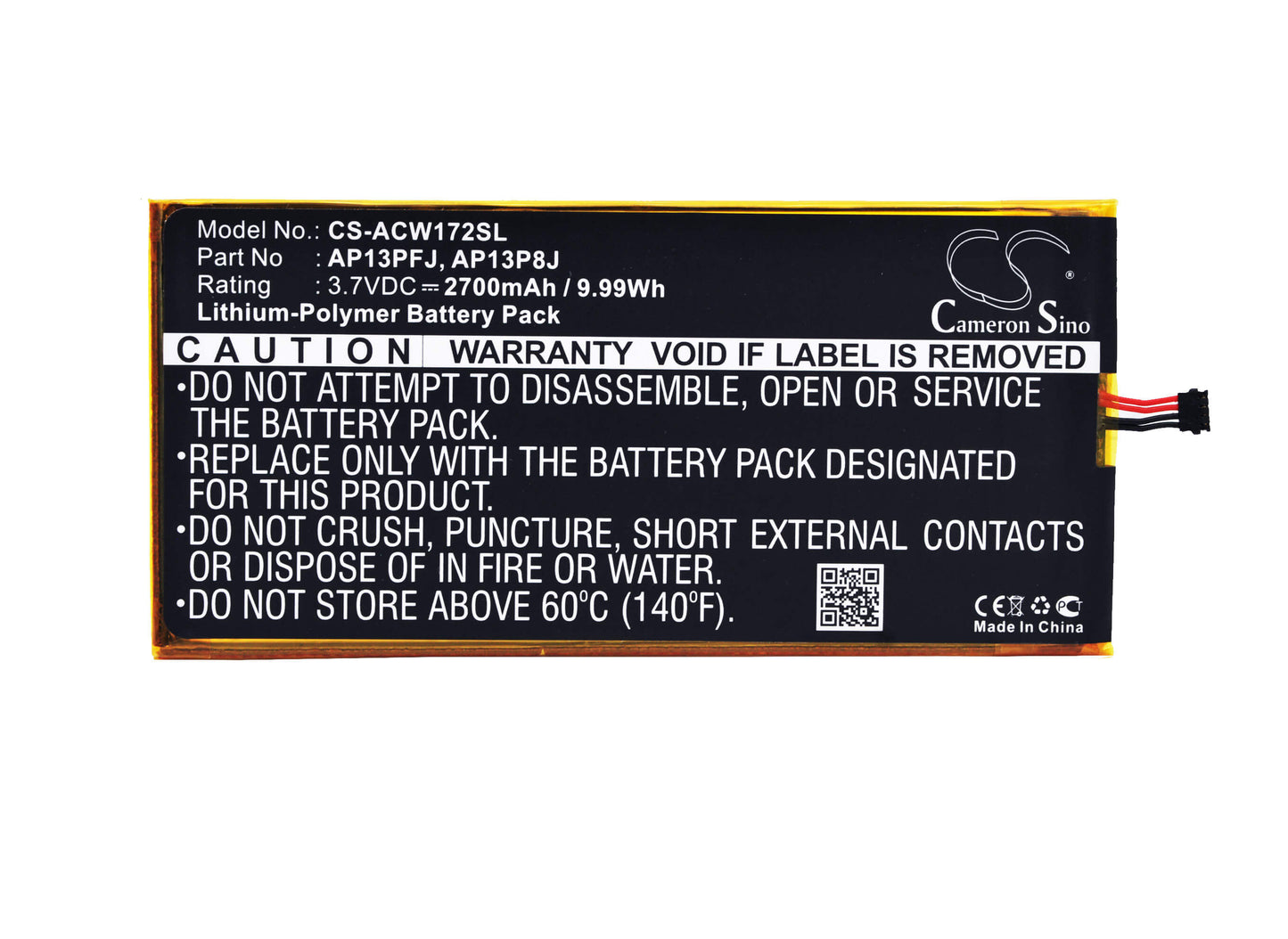 3.7V, 2700mAh, Li-Polymer Battery fits Acer, Iconia B1-720, Iconia B1-720-81111g00nkr, 9.99Wh