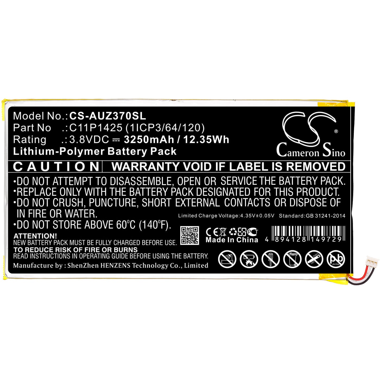 3.8V, 3250mAh, Li-Polymer Battery fits Asus, M700c, M700kl 1a, 12.35Wh