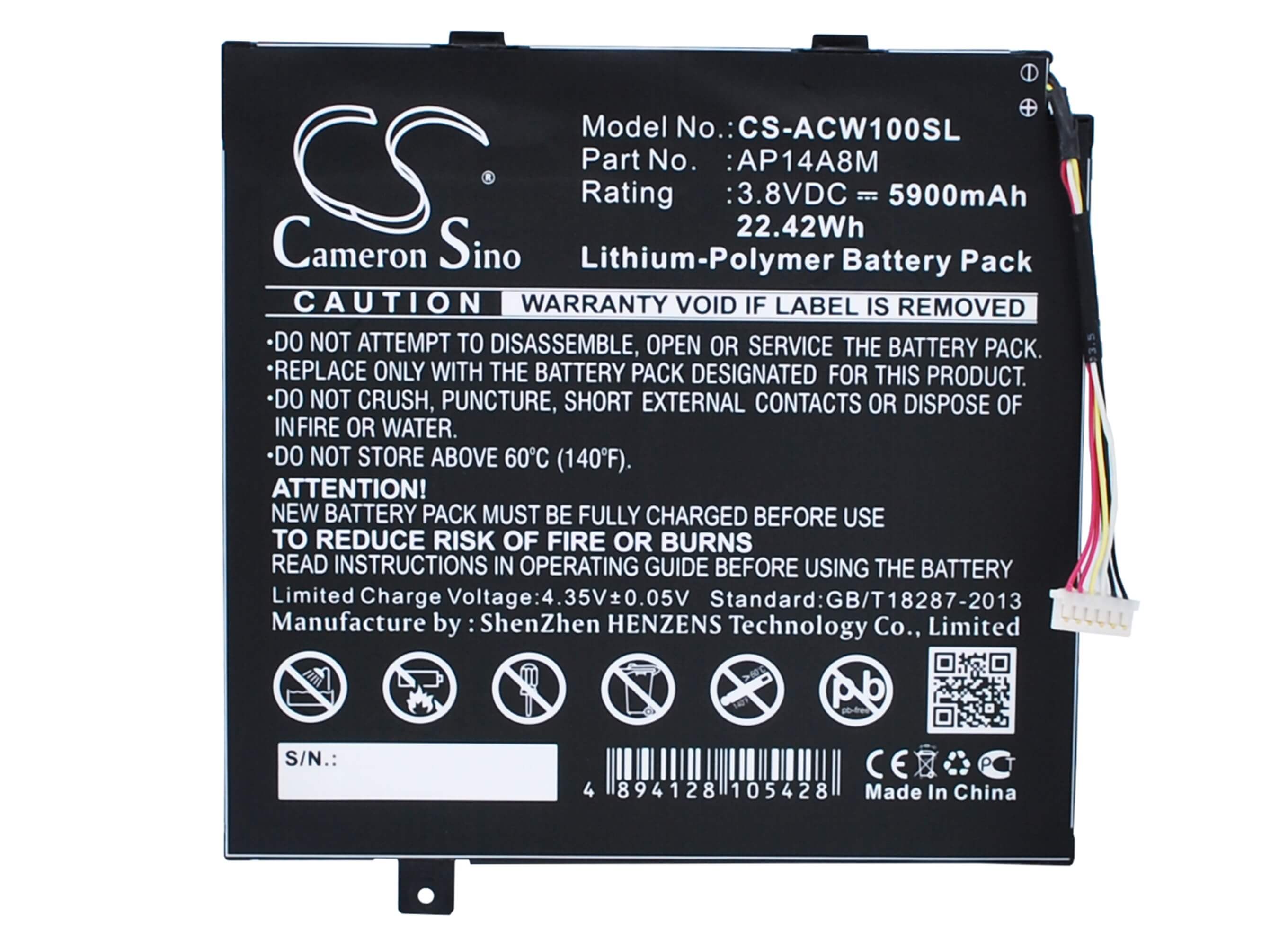 3.8V, 5900mAh, Li-Polymer Battery fits Acer, A3-a20, A3-a20fhd, 22.42Wh