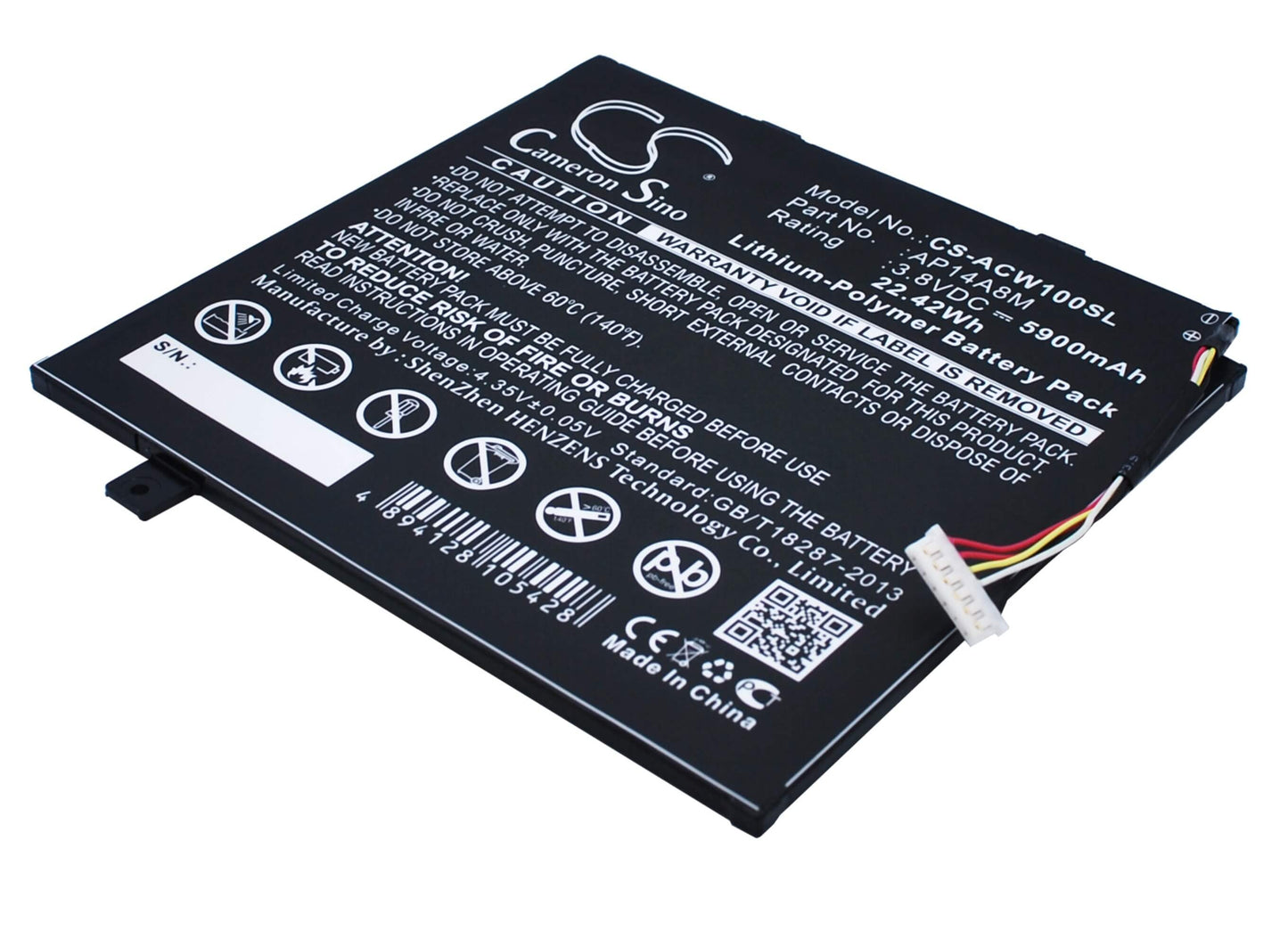 3.8V, 5900mAh, Li-Polymer Battery fits Acer, A3-a20, A3-a20fhd, 22.42Wh
