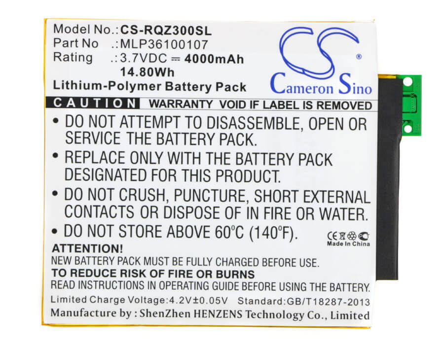 3.7V, 4000mAh, Li-Polymer Battery fits Verizon, Ellipsis 8, Ellipsis Kids, 14.8Wh